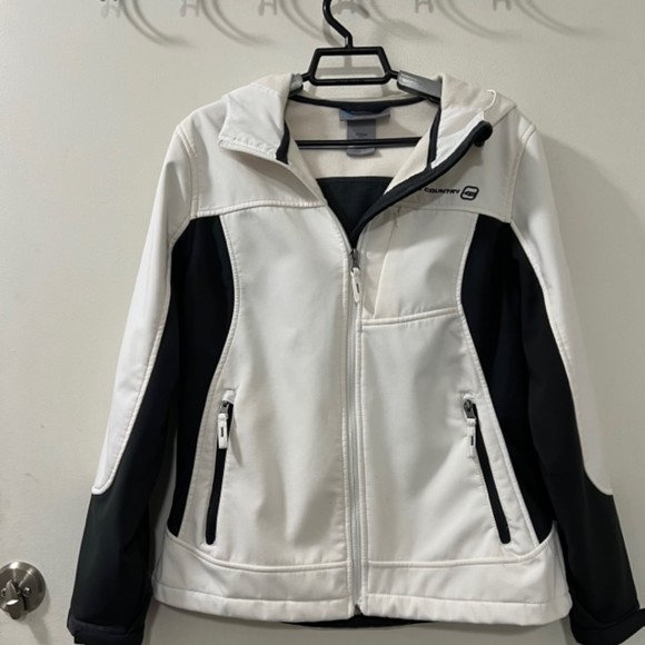 Free Country Womens White & Black Hooded Gray Fleece Lined Jacket Size Medium - Picture 3 of 7